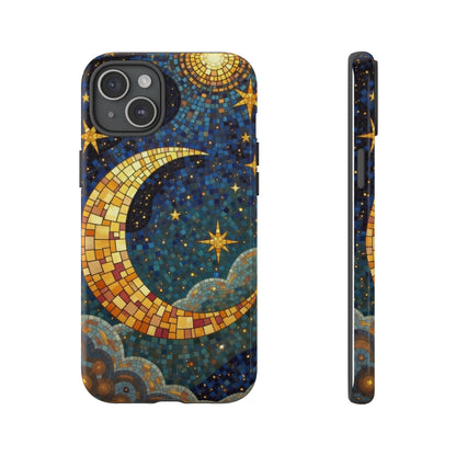 Golden Crescent: Mosaic Moon and Starry Night