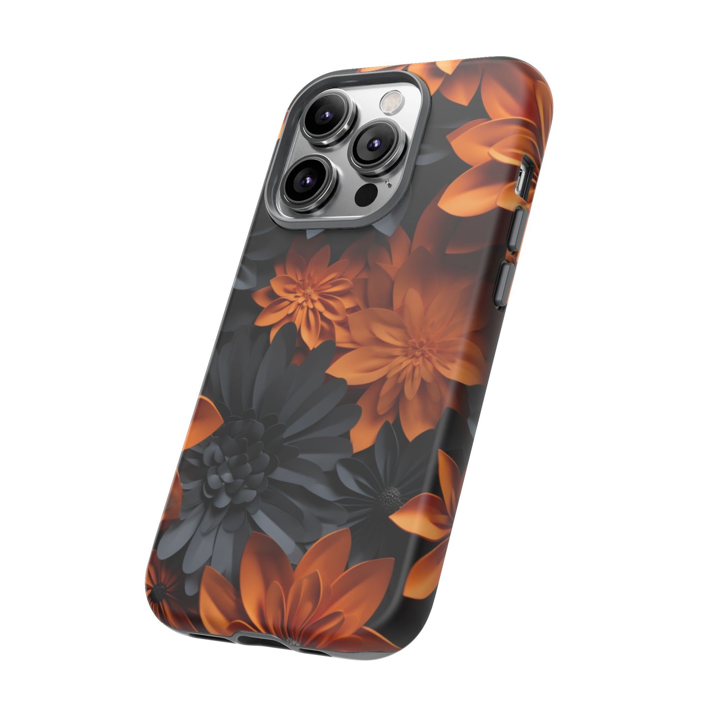 Orange & Black 3D Floral Mobile Case