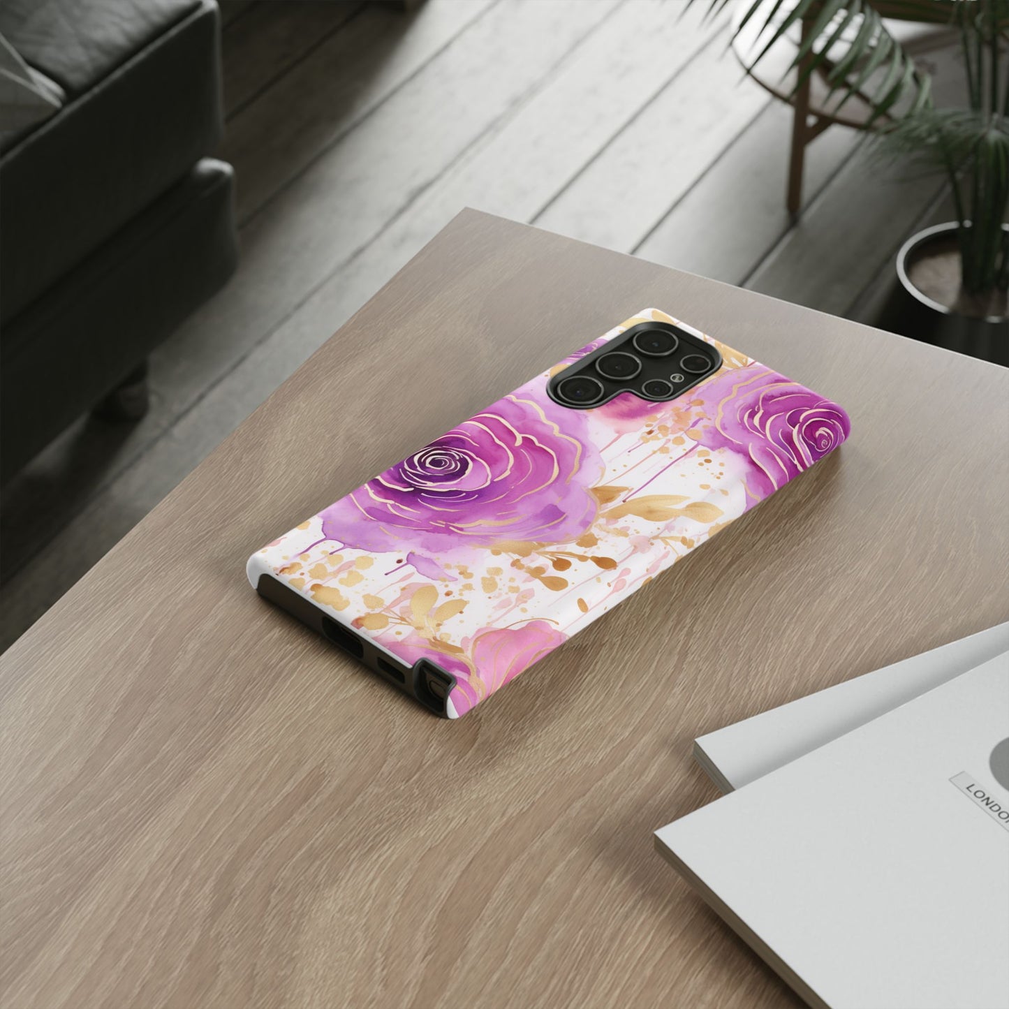 Elegant Purple-Gold Watercolor Rose Mobile Case