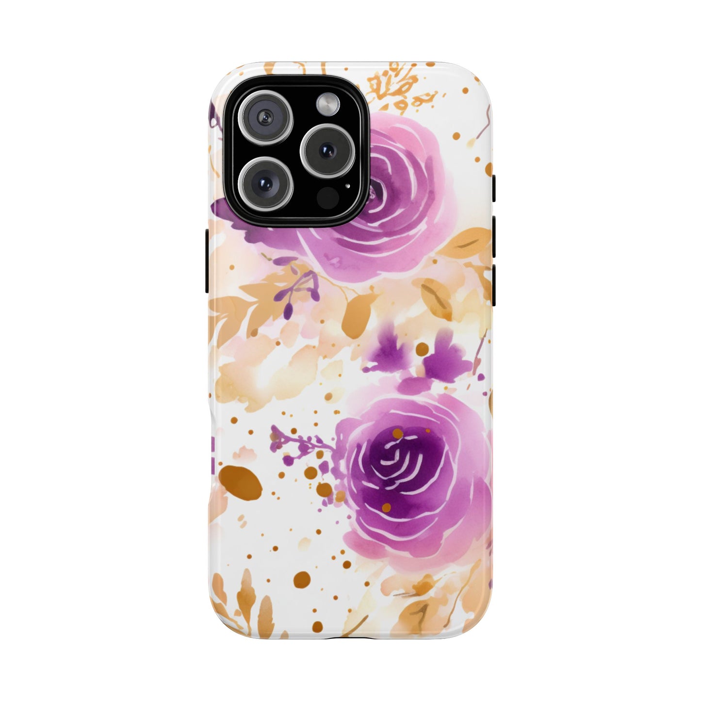 Purple Bloom Watercolor Mobile Case – Artistic Elegance in Gold & Lilac