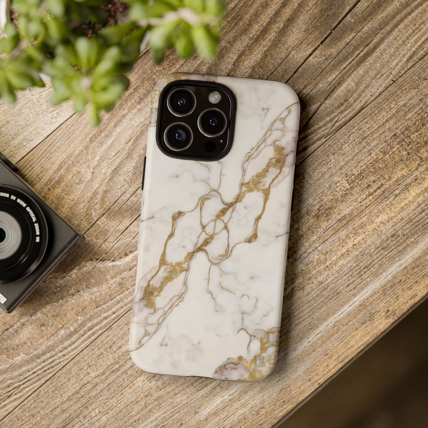 Elegant White and Gold Marble Case Design