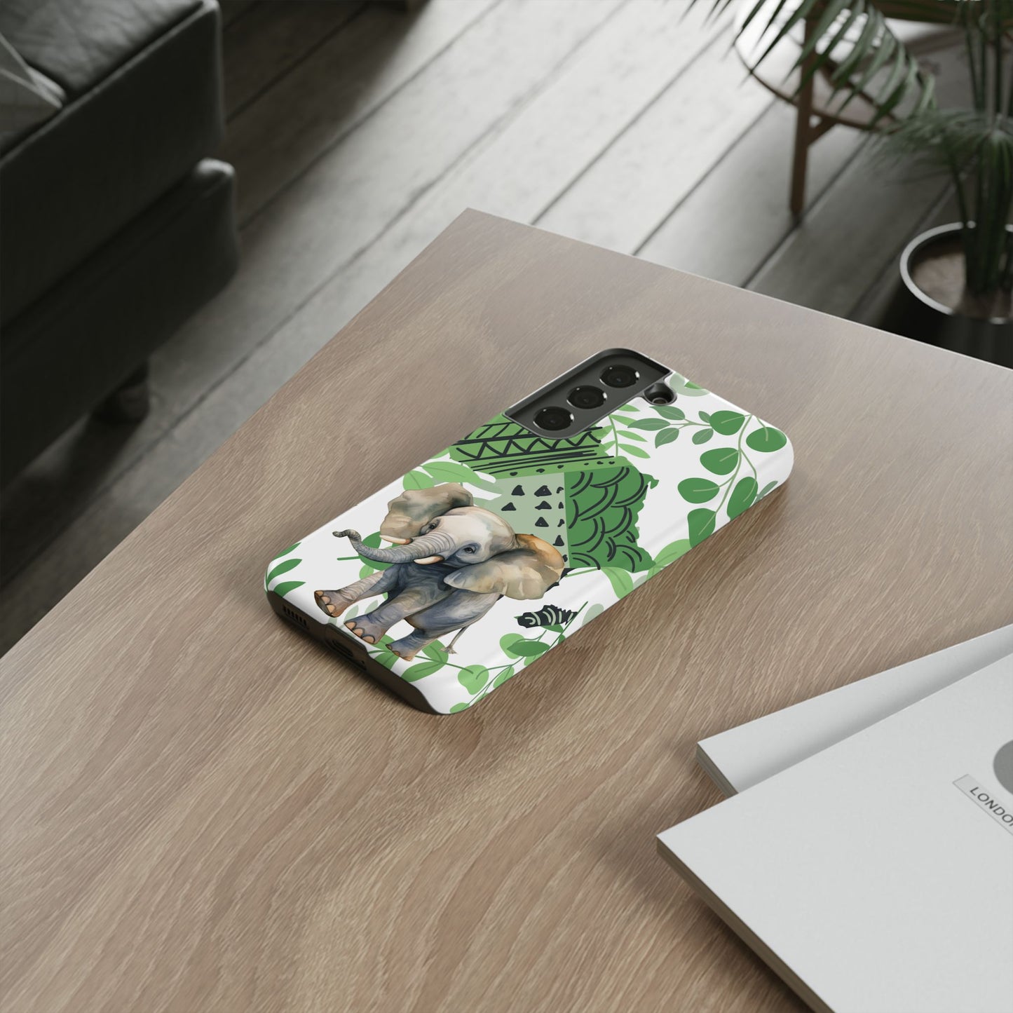 Playful Baby Elephant Mobile Cover – Tropical Boho Art