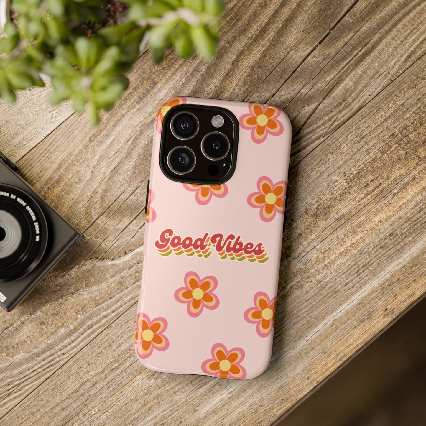 Retro Floral "Good Vibes" Phone Case – Vintage Aesthetic for iPhone, Samsung & Google Pixel