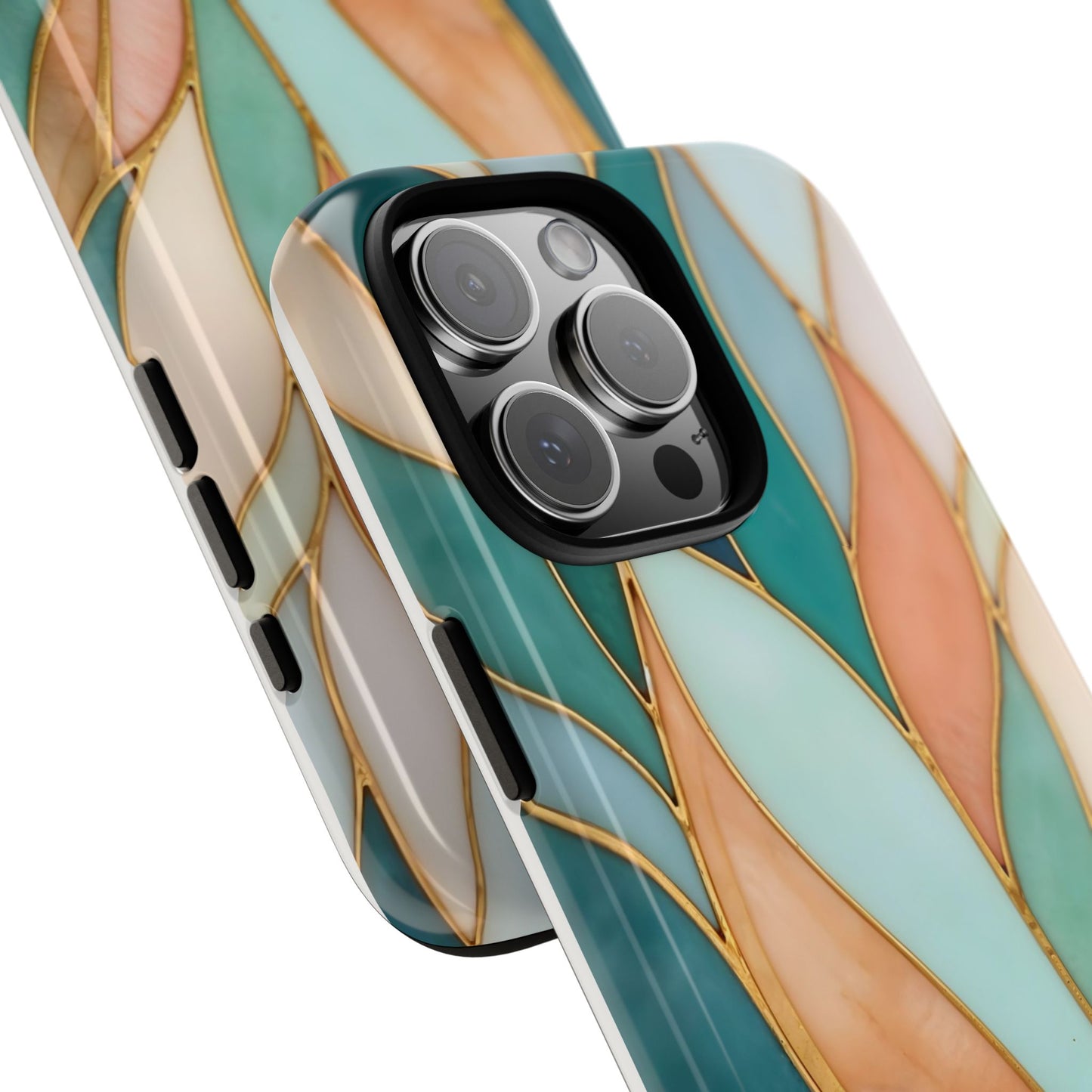 Geometric Leaves: Teal, Peach, and Gold Harmony