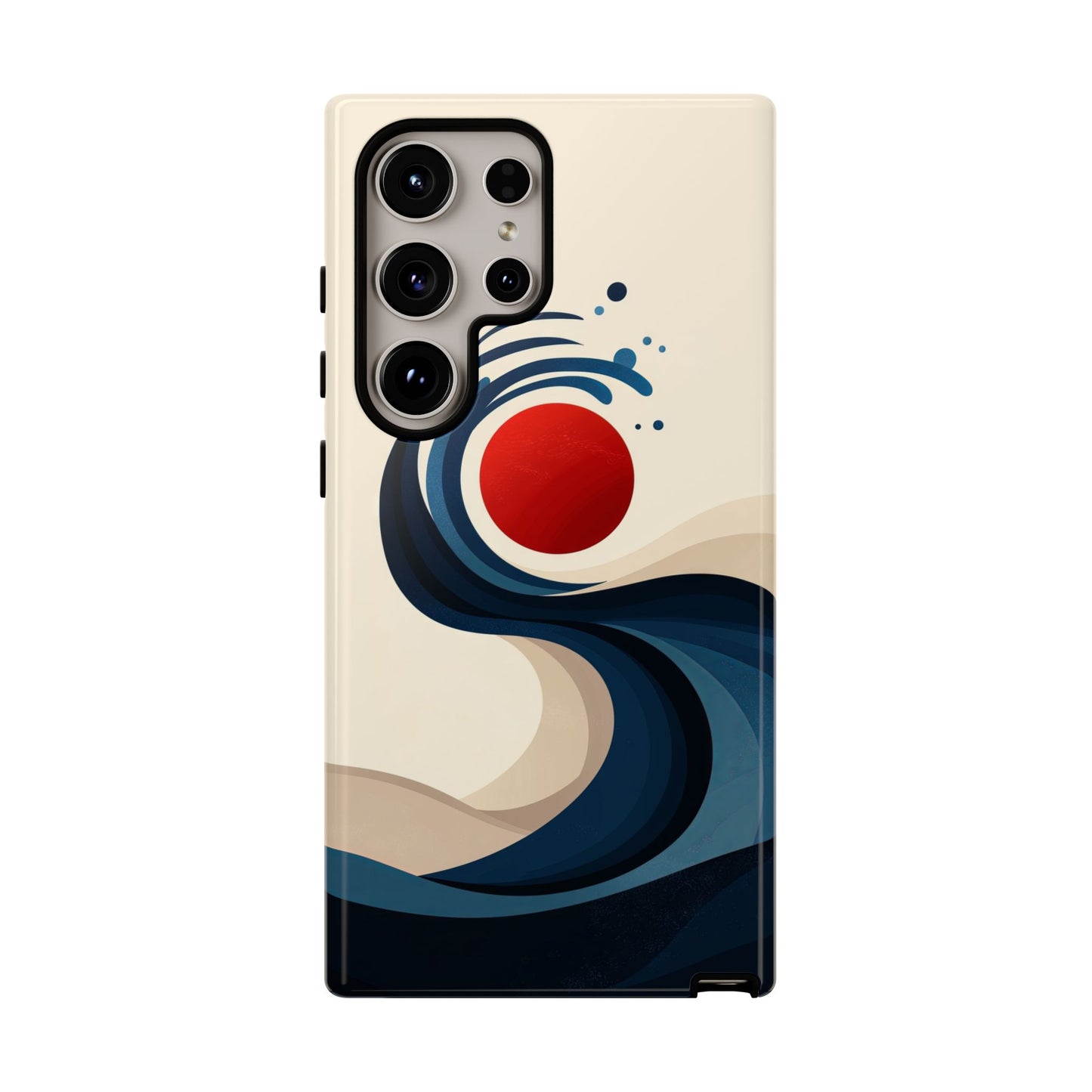 Red Sun Wave – Minimalist Abstract Ocean Case for iPhone, Google Pixel, Samsung
