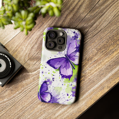 Vibrant Purple Butterfly Splash Mobile Cover – Artistic Green & Violet Aesthetic
