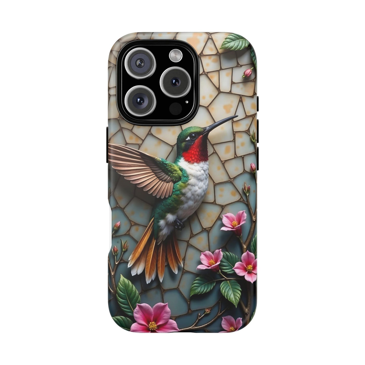 Vivid Hummingbird with Blossoming Branches | Artistic Mosaic Style