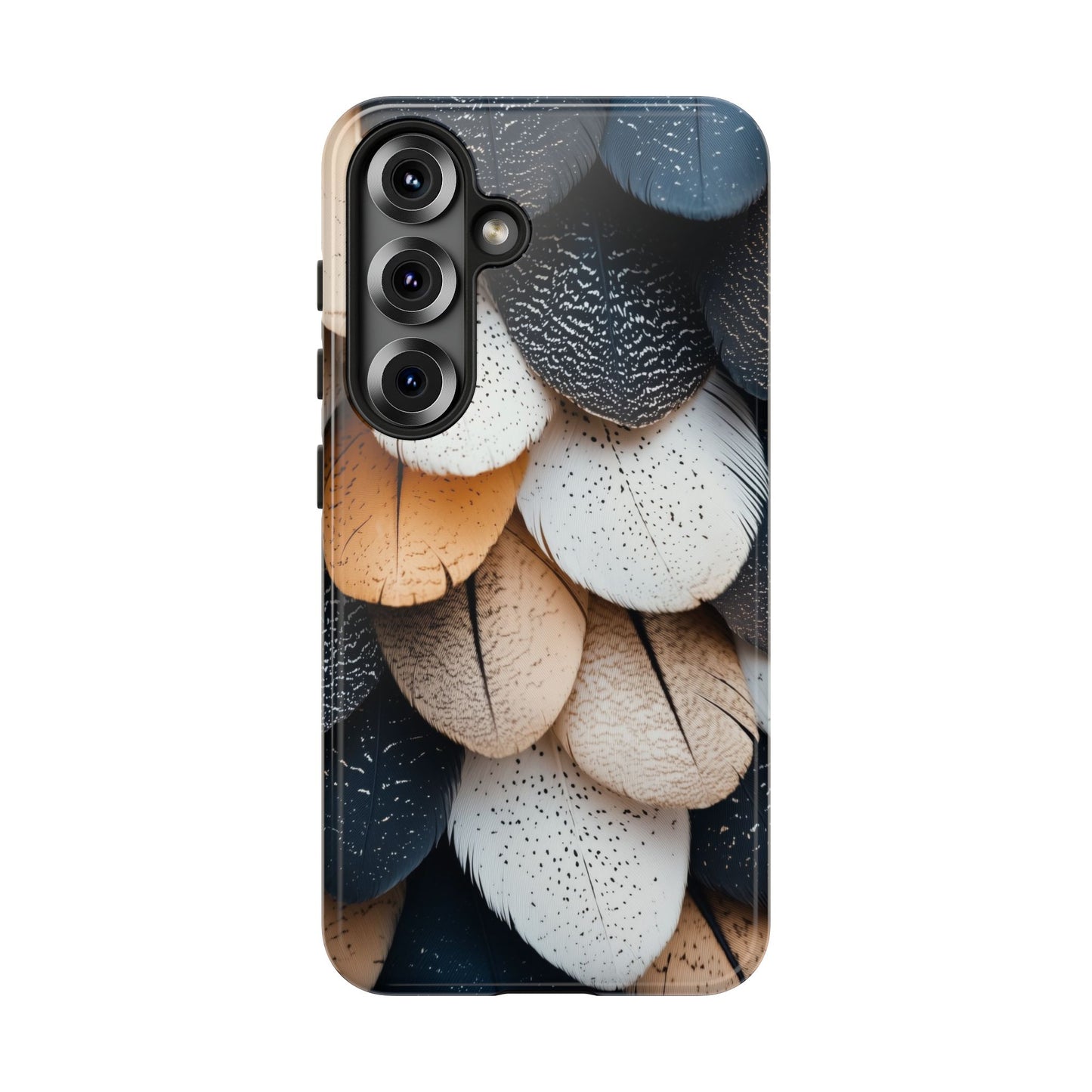 Layered Feather Elegance Phone Case – Black, White & Beige for iPhone, Samsung & Google Pixel