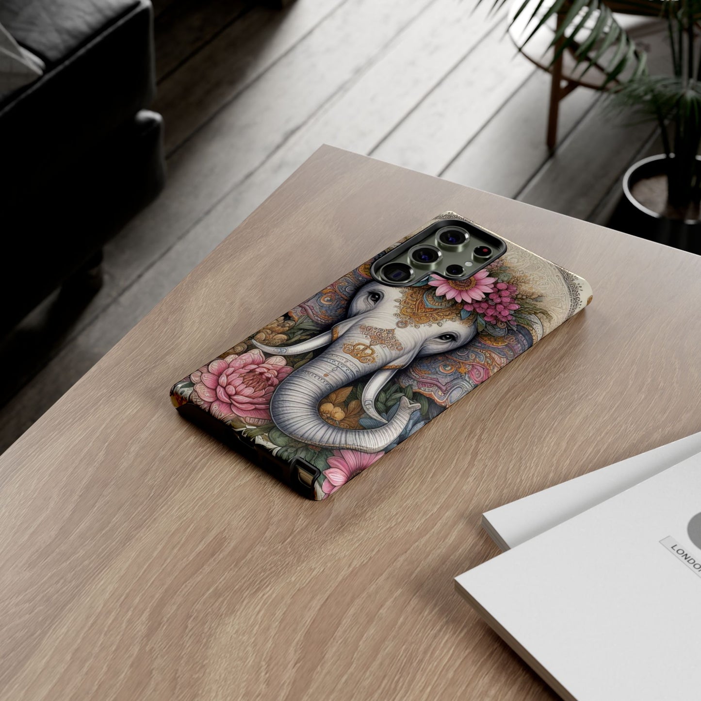 Elegant Floral Elephant Mobile Cover – Royal Mandala Art