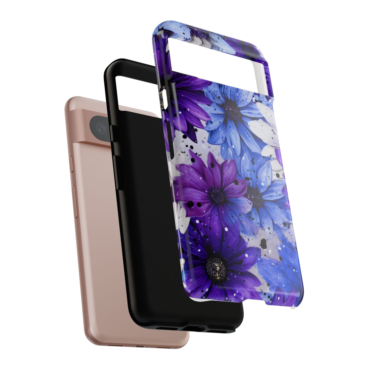 Blue & Purple Floral Splash Mobile Cover – Elegant Artistic Flowers