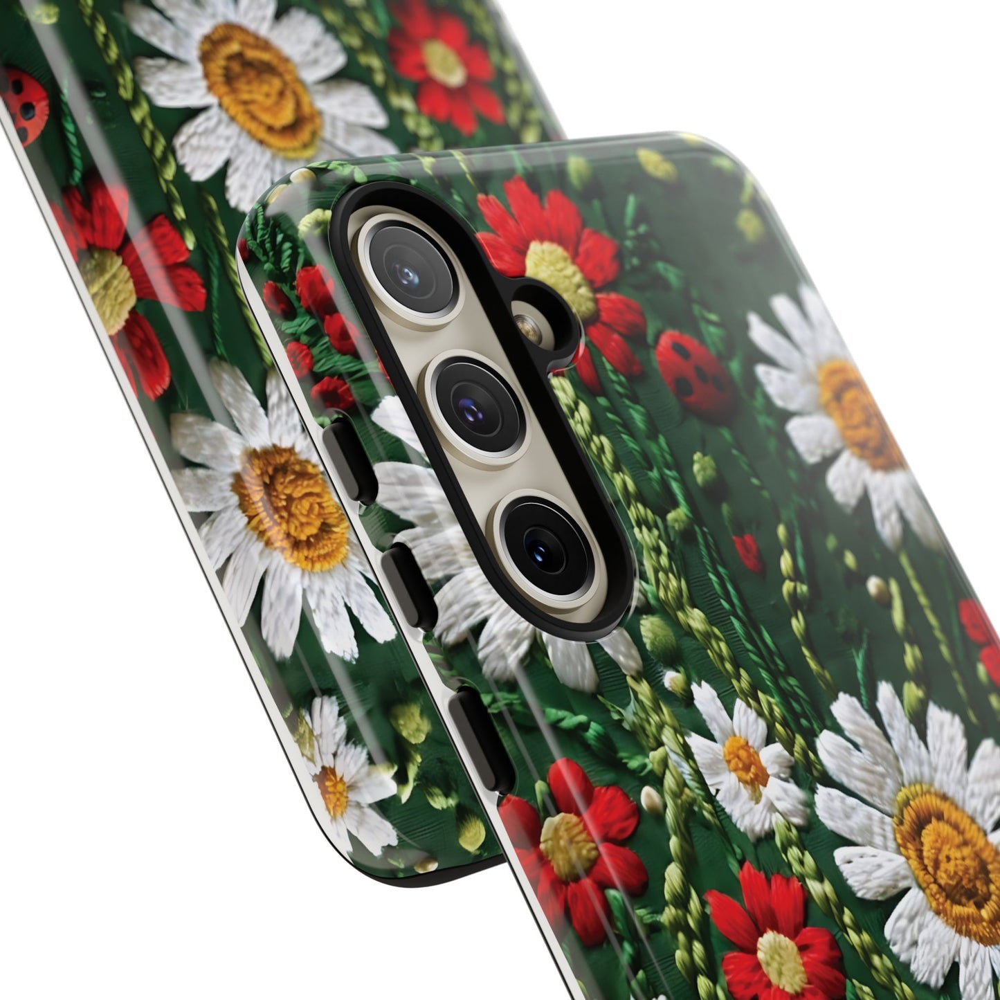 Knitted Pattern With Diamonds And Festive Motifs On Navy phone case design.