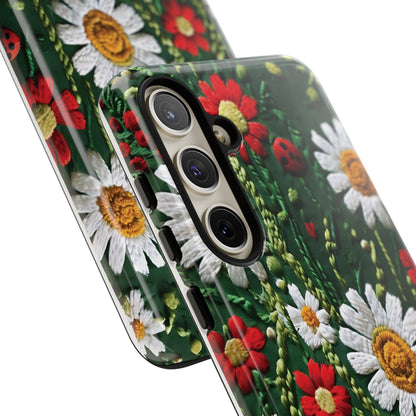 Knitted Pattern With Diamonds And Festive Motifs On Navy phone case design.
