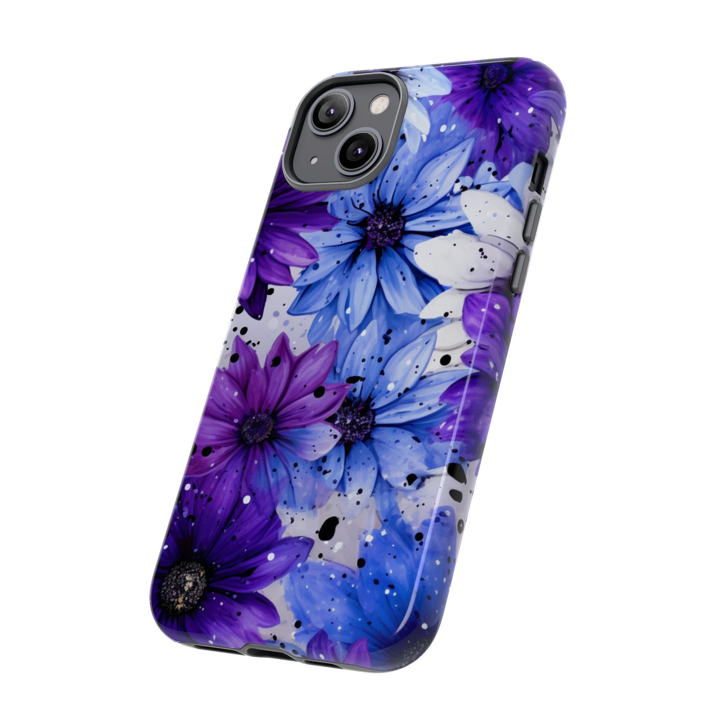 Blue & Purple Floral Splash Mobile Cover – Elegant Artistic Flowers