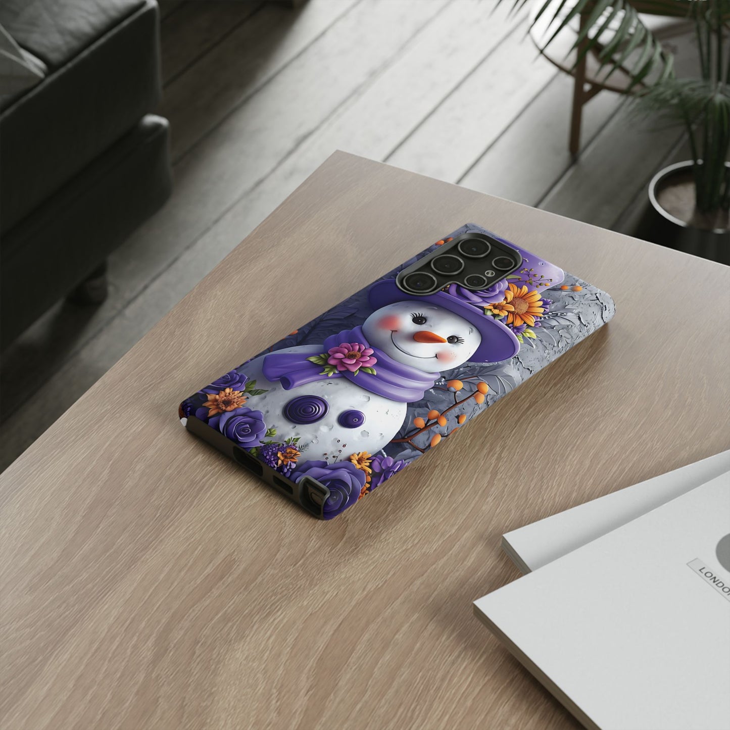 Cheerful Snowman With Colorful Floral Hat And Scarf phone case design