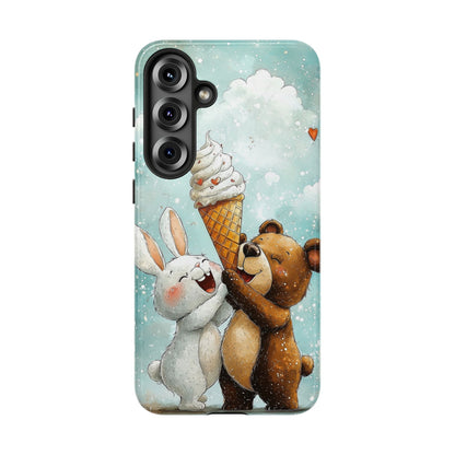 Bear & Bunny Ice Cream Delight - Cute Anime Phone Case for iPhone, Samsung, Google Pixel