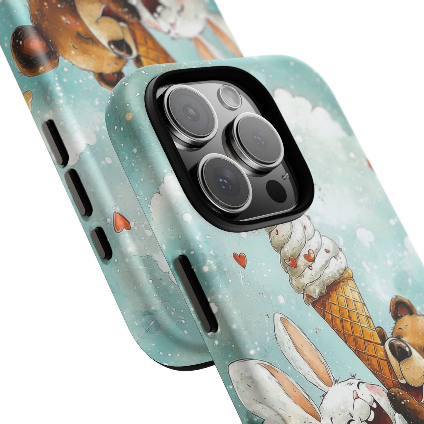 Bear & Bunny Ice Cream Delight - Cute Anime Phone Case for iPhone, Samsung, Google Pixel