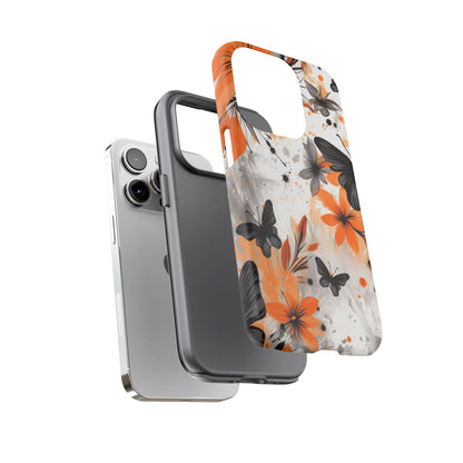 Bold Butterfly & Floral Splash Mobile Cover – Black & Orange Aesthetic