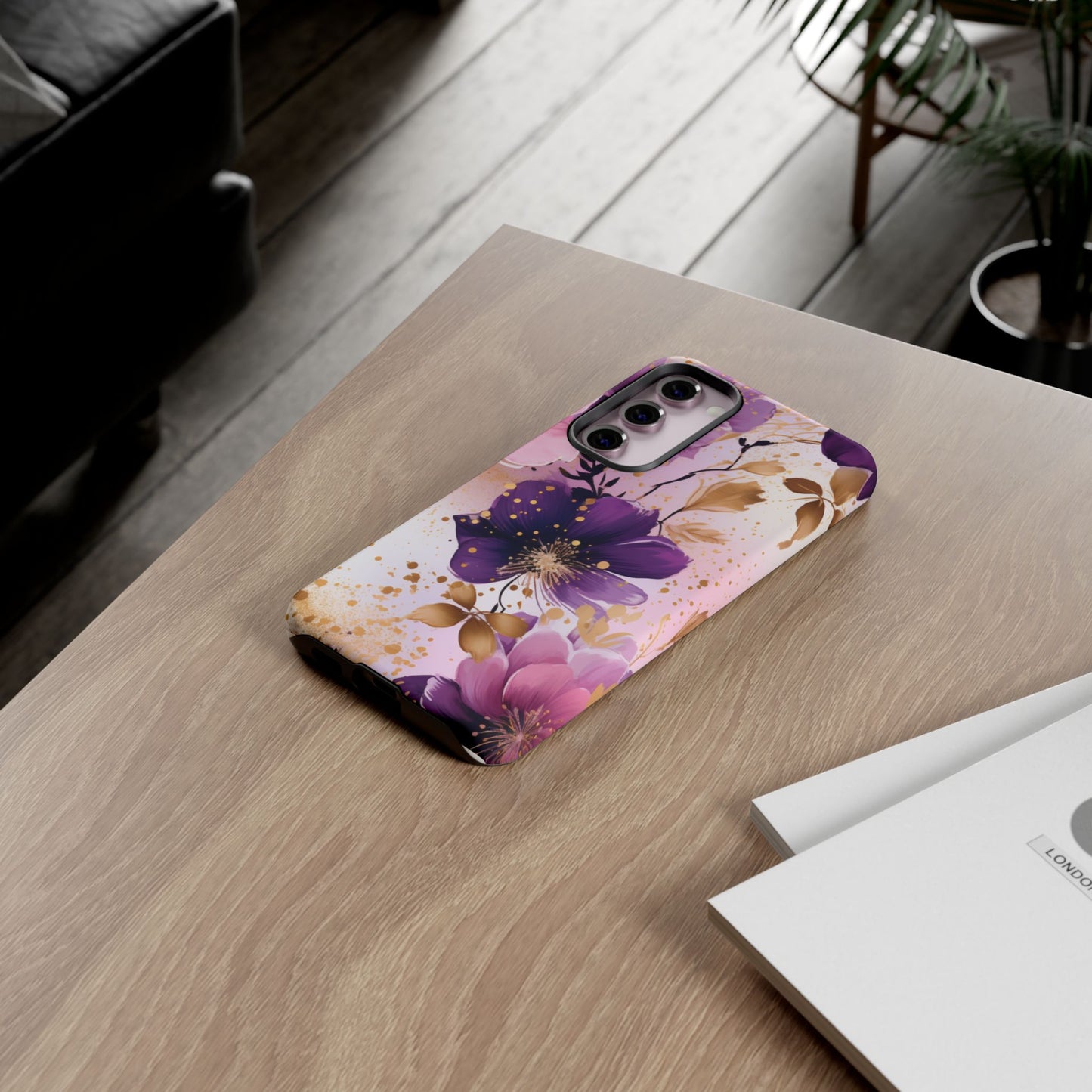 Luxury Purple & Gold Floral Aesthetic Mobile Case