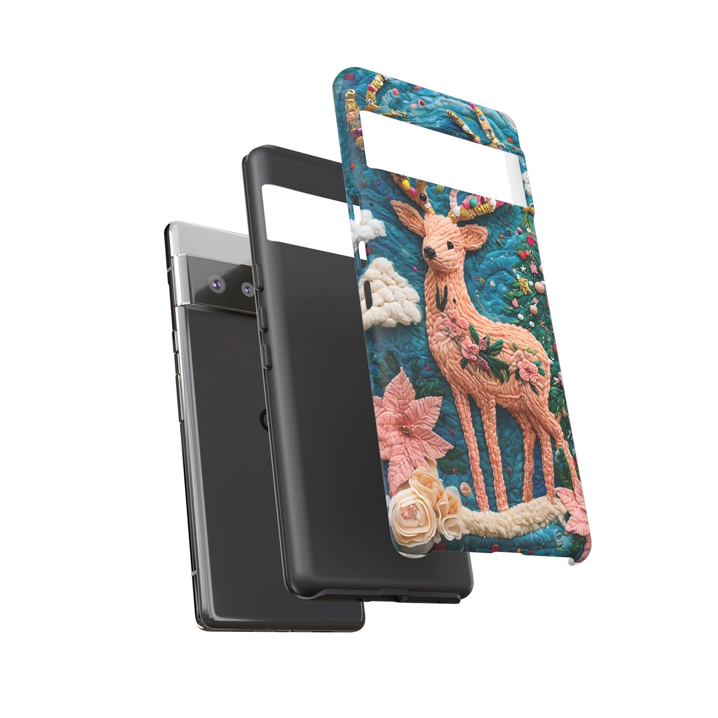 Whimsical Textile Art Featuring Intricate Peach-Colored Deer phone case design.