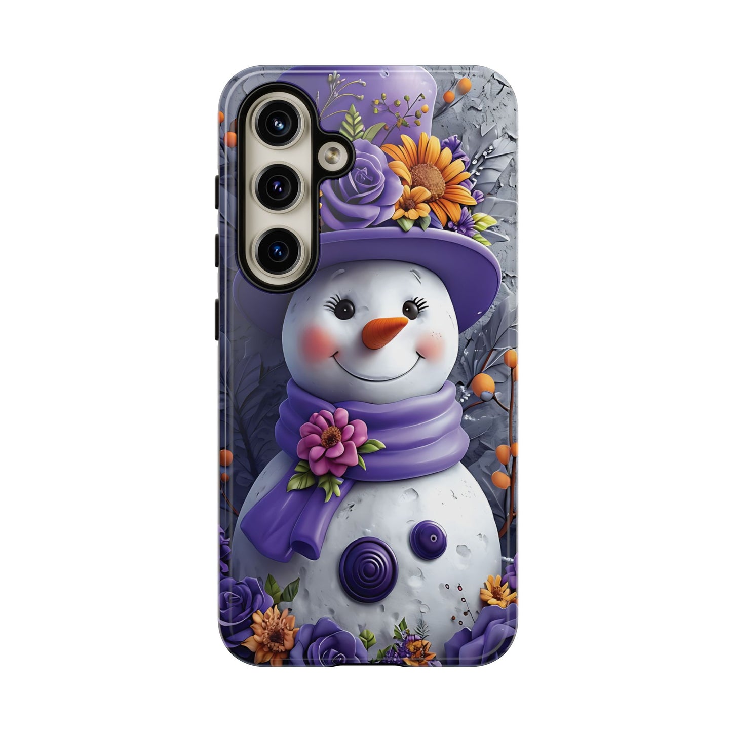 Cheerful Snowman With Colorful Floral Hat And Scarf phone case design
