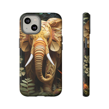 Golden Jungle Elephant Mobile Cover – Intricate Paper Art Design