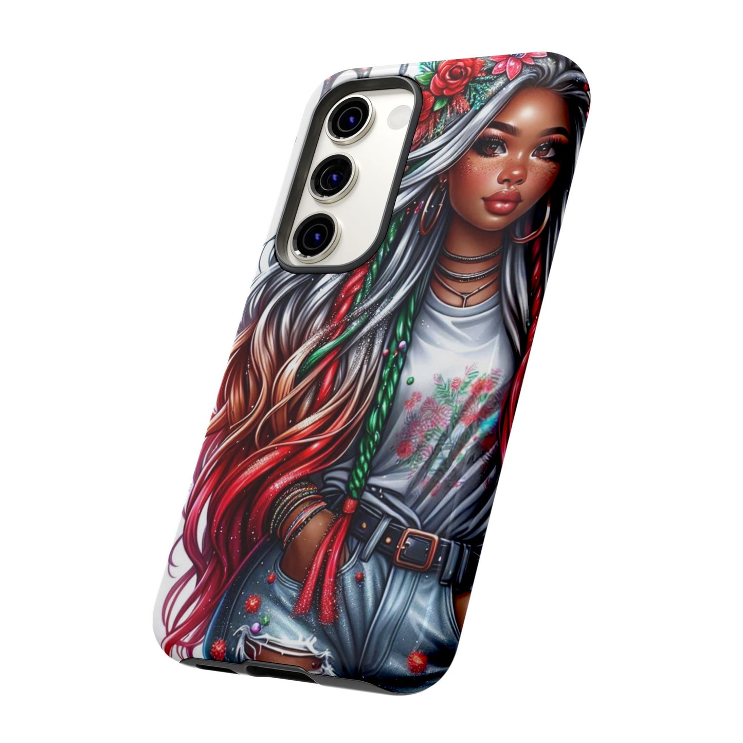 Festive Boho Queen – Holiday Glow & Candy Cane Braids Mobile Cover