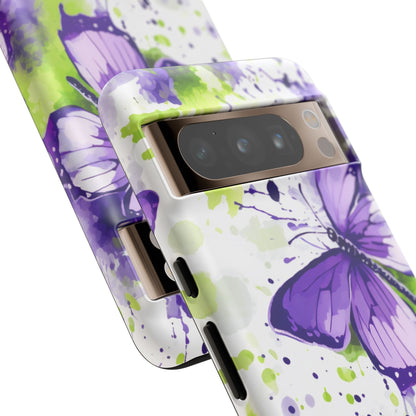Vibrant Purple Butterfly Splash Mobile Cover – Artistic Green & Violet Aesthetic