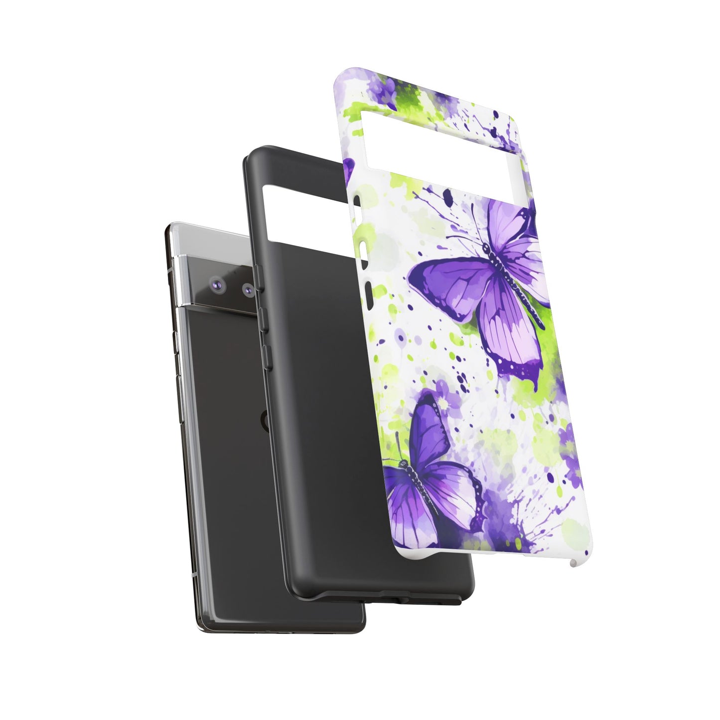 Vibrant Purple Butterfly Splash Mobile Cover – Artistic Green & Violet Aesthetic