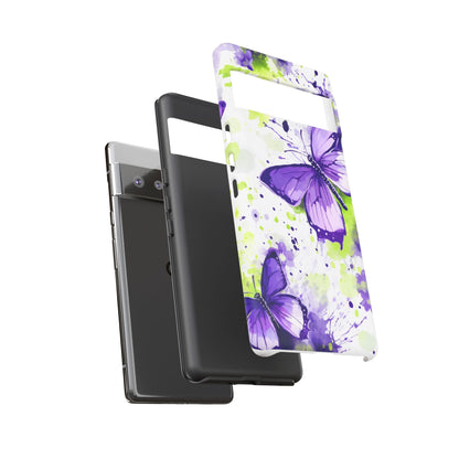 Vibrant Purple Butterfly Splash Mobile Cover – Artistic Green & Violet Aesthetic