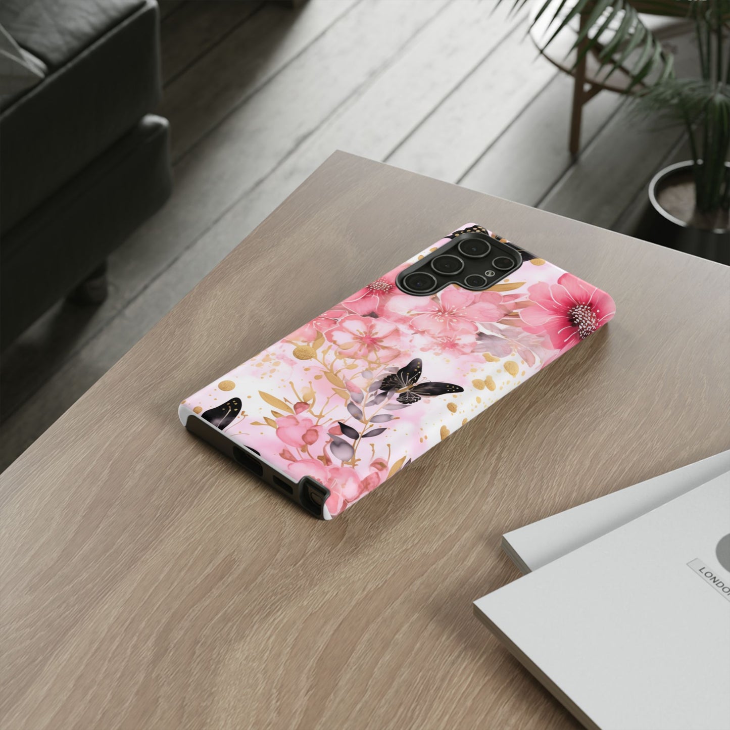 Pink Blossom & Gold Butterfly Mobile Case