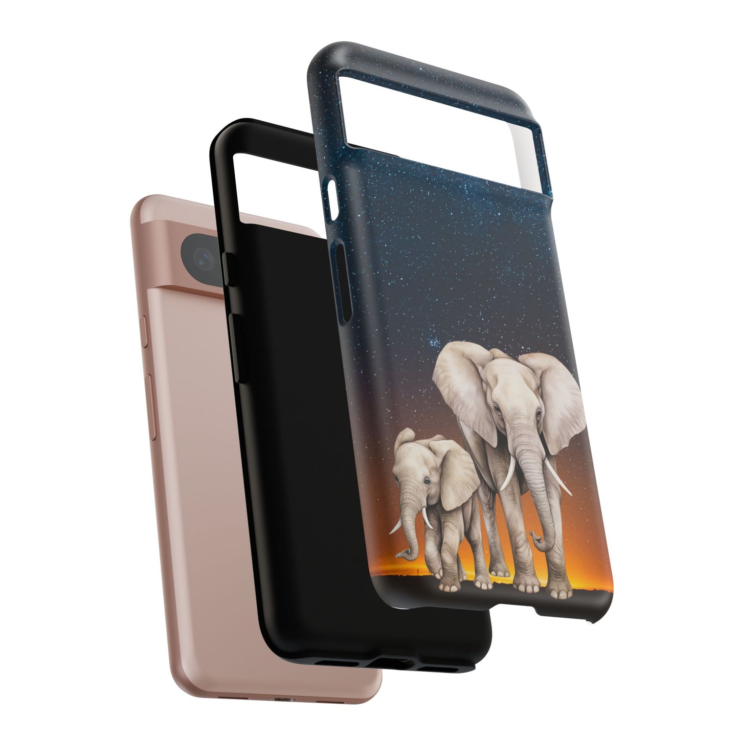 Starry Safari Elephant Family Mobile Cover – Cosmic Wildlife Aesthetic