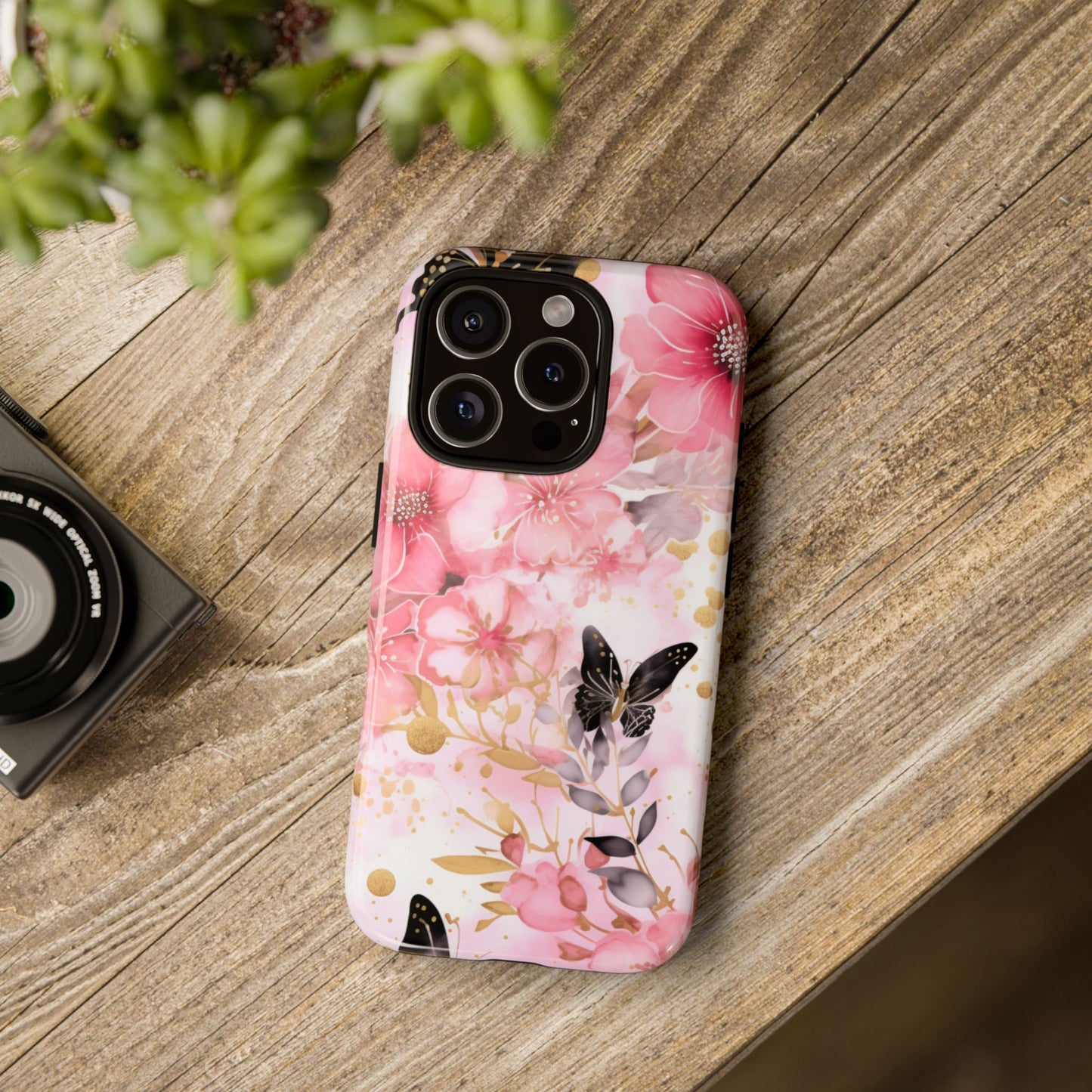 Pink Blossom & Gold Butterfly Mobile Case