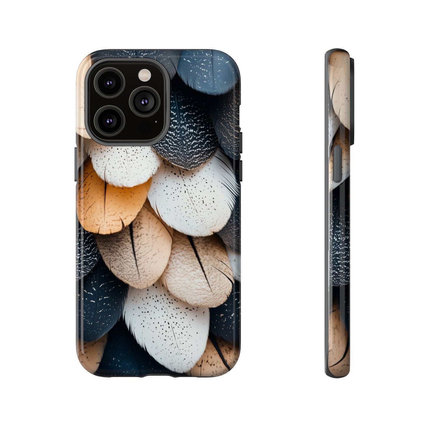 Layered Feather Elegance Phone Case – Black, White & Beige for iPhone, Samsung & Google Pixel