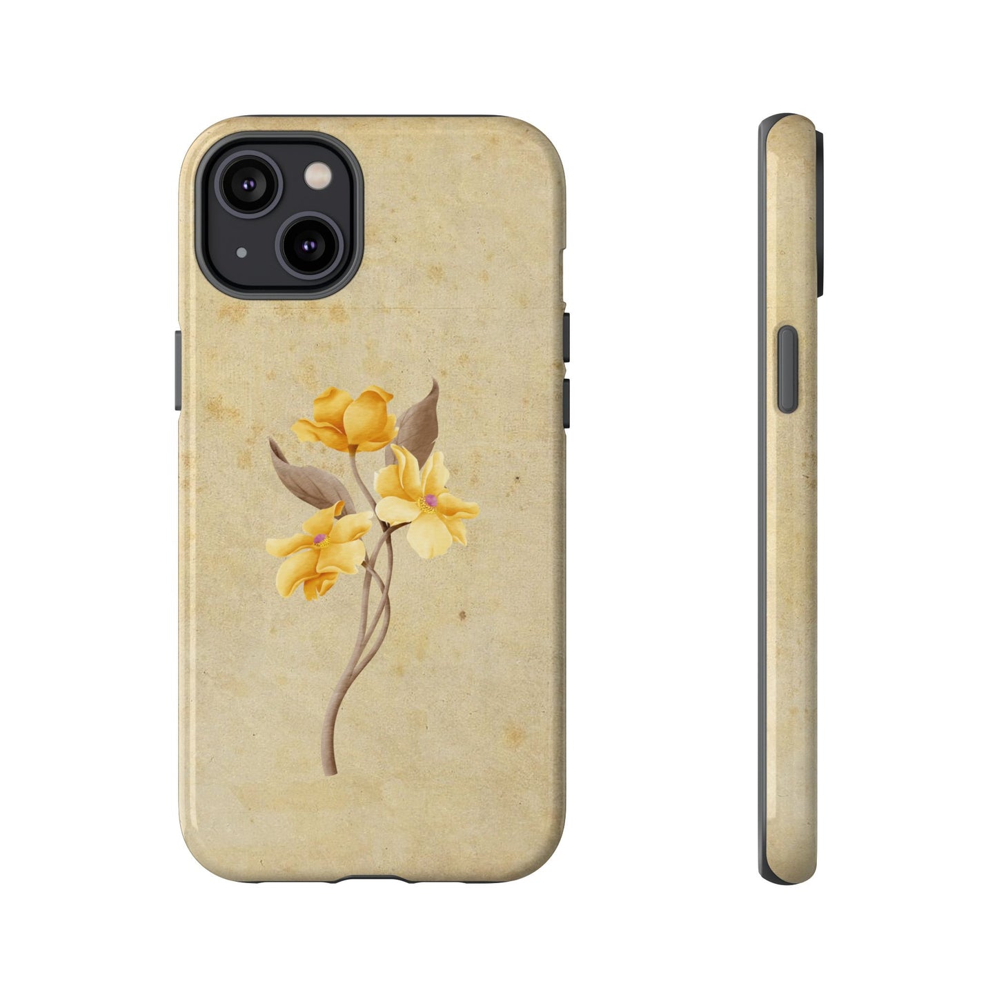 Minimal Vintage Floral Phone Case – Yellow Flower on Beige | iPhone, Samsung & Pixel