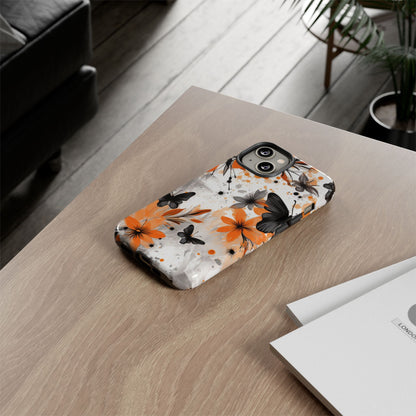 Bold Butterfly & Floral Splash Mobile Cover – Black & Orange Aesthetic