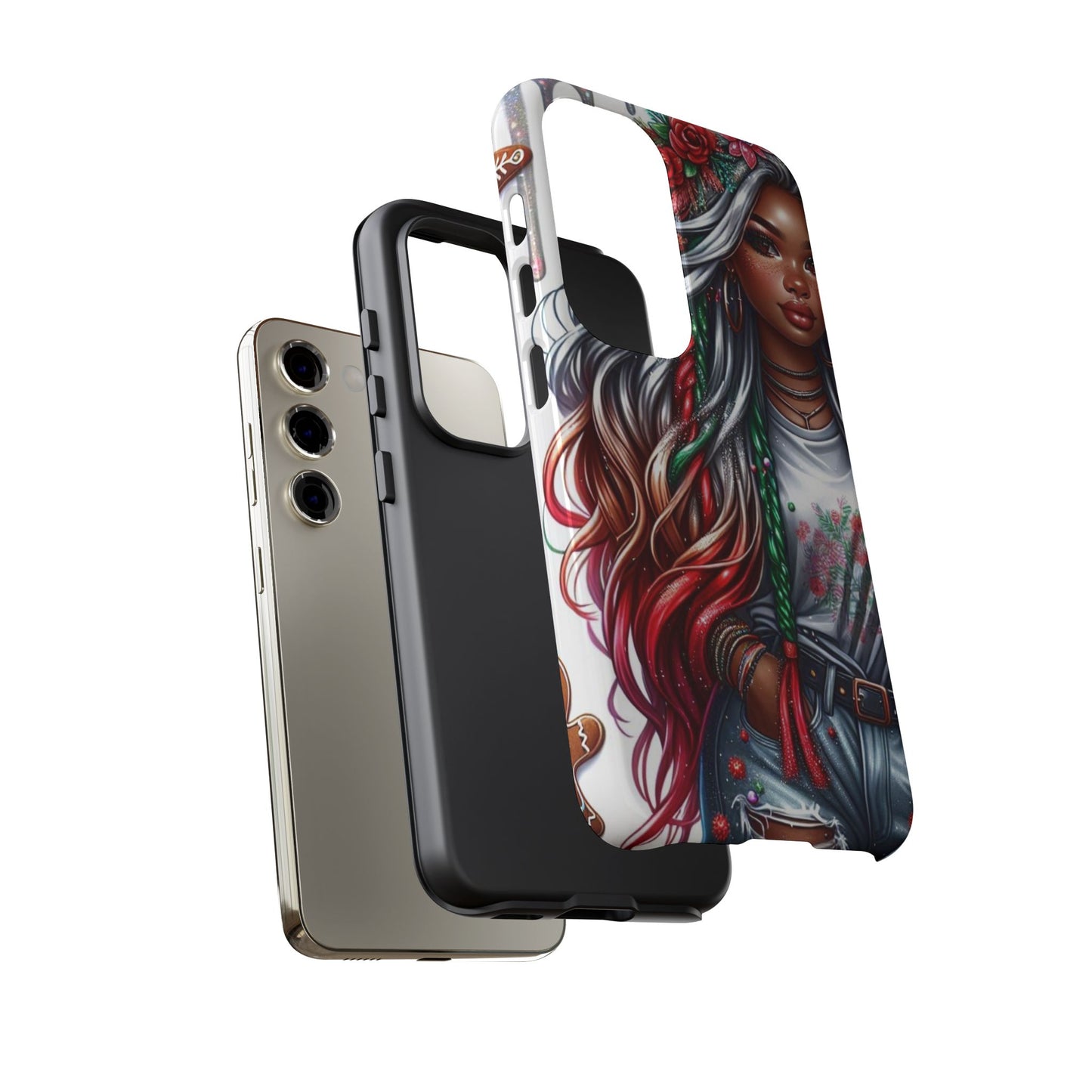 Festive Boho Queen – Holiday Glow & Candy Cane Braids Mobile Cover