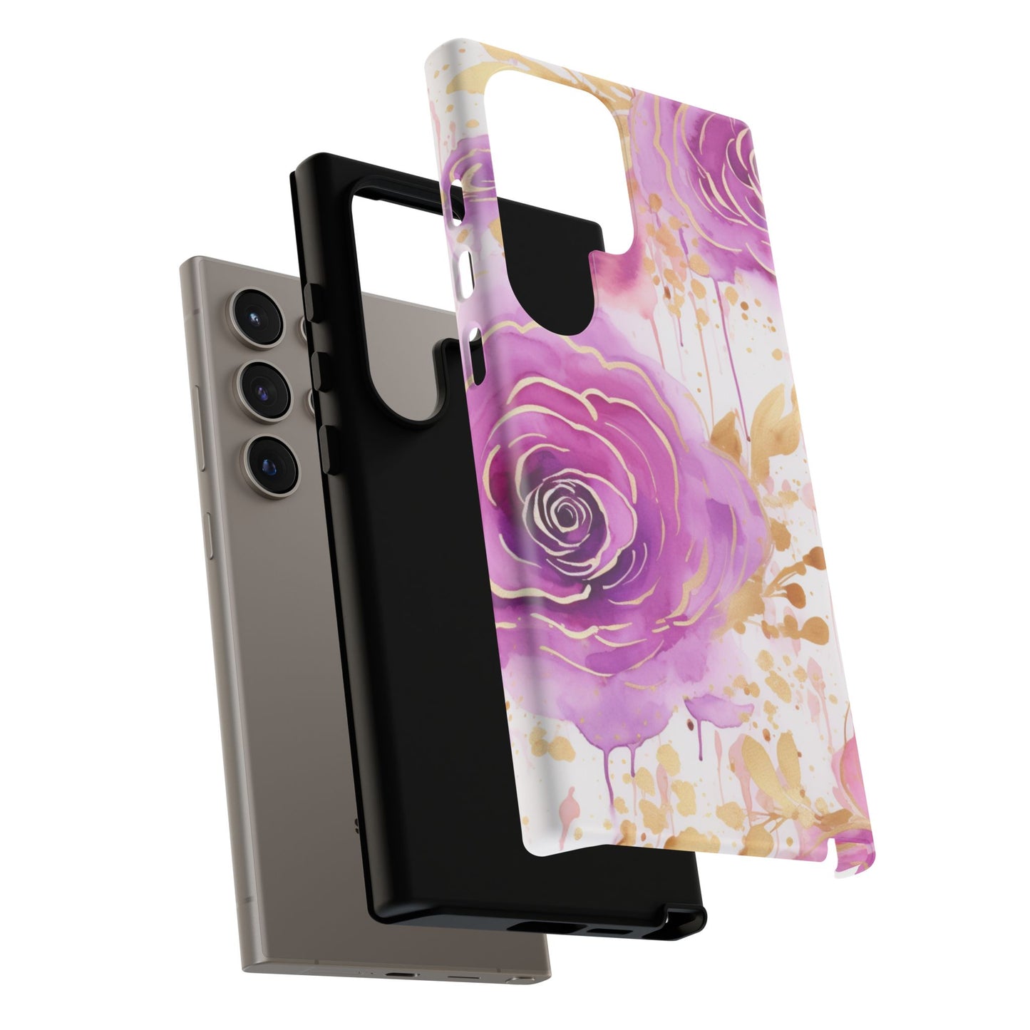 Elegant Purple-Gold Watercolor Rose Mobile Case