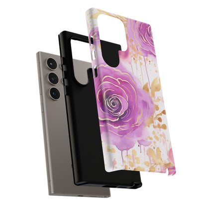 Elegant Purple-Gold Watercolor Rose Mobile Case