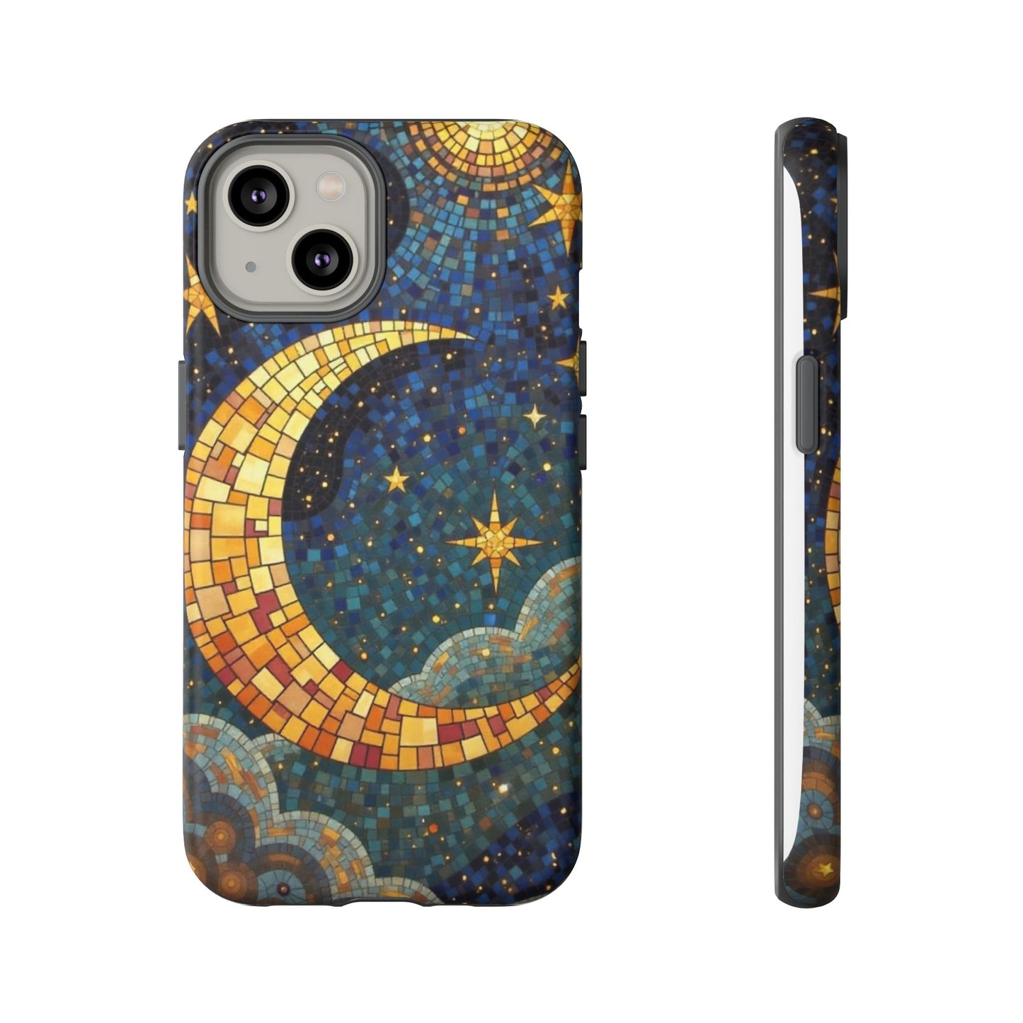 Golden Crescent: Mosaic Moon and Starry Night