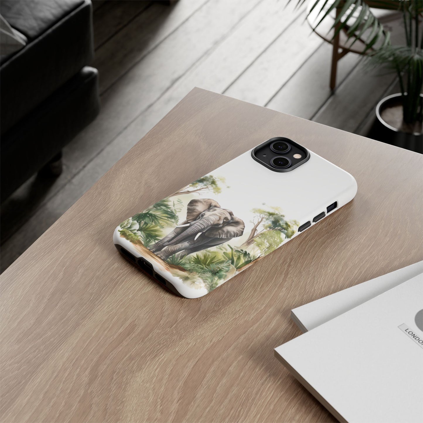 Serene Jungle Elephant Mobile Cover – Watercolor Wildlife Design