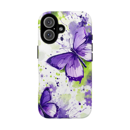 Vibrant Purple Butterfly Splash Mobile Cover – Artistic Green & Violet Aesthetic