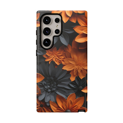 Orange & Black 3D Floral Mobile Case