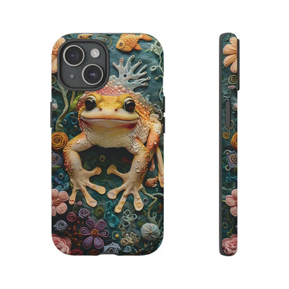 Intricate 3D Felt Artwork of Underwater Ecosystem with Frog phone case design.