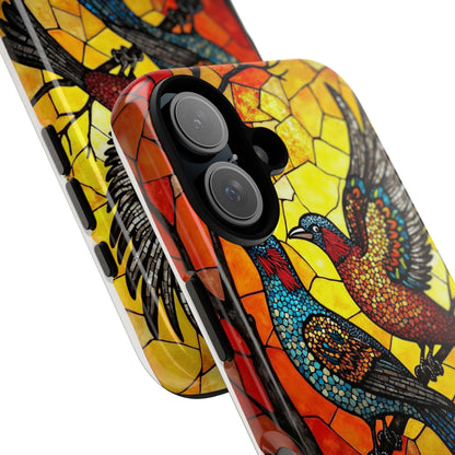 Vibrant Hummingbirds with Stained Glass Charm