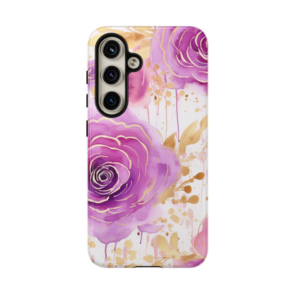 Elegant Purple-Gold Watercolor Rose Mobile Case