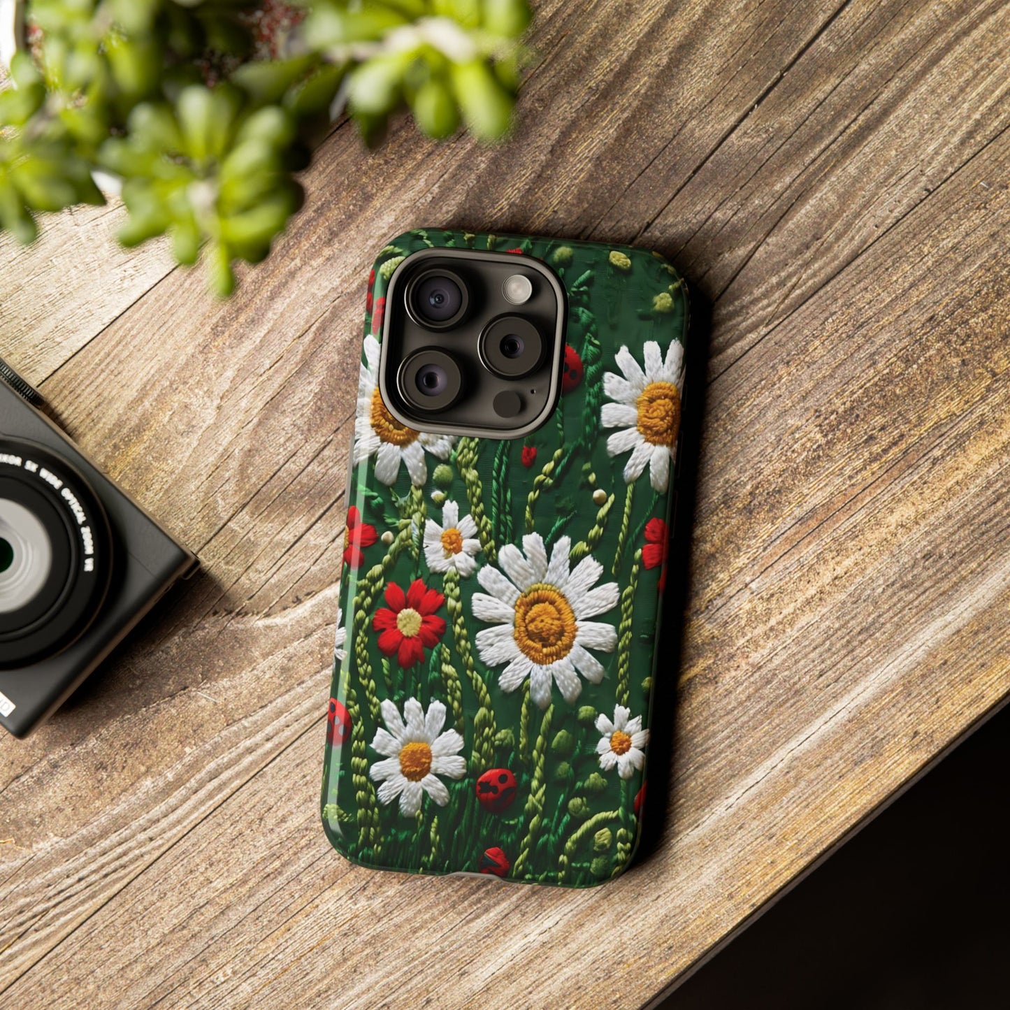 Knitted Pattern With Diamonds And Festive Motifs On Navy phone case design.