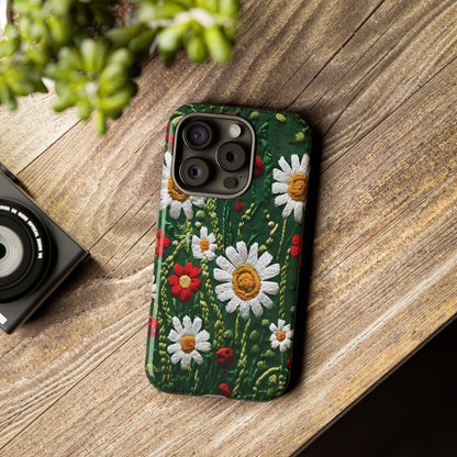Knitted Pattern With Diamonds And Festive Motifs On Navy phone case design.