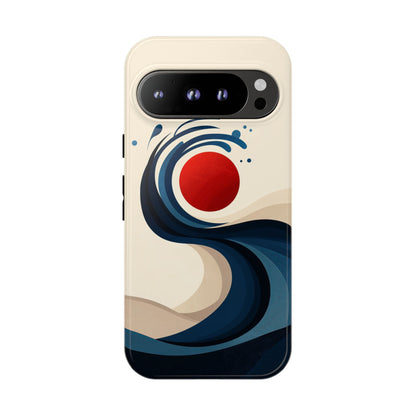 Red Sun Wave – Minimalist Abstract Ocean Case for iPhone, Google Pixel, Samsung