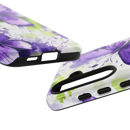 Vibrant Purple Butterfly Splash Mobile Cover – Artistic Green & Violet Aesthetic