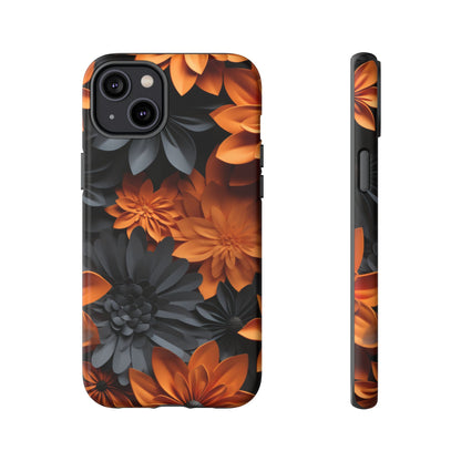 Orange & Black 3D Floral Mobile Case